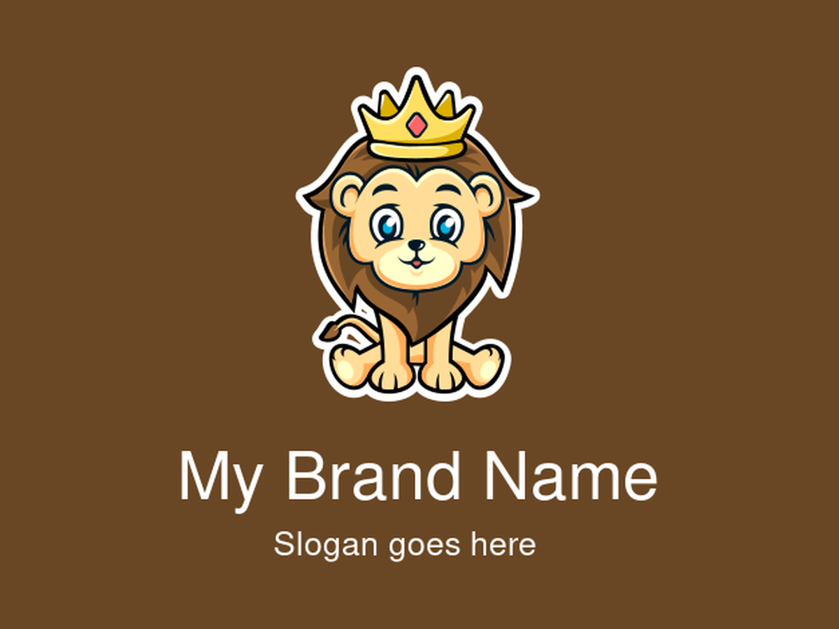 cute cartoon lion mascot logo with royal crown for kids brand or educational business